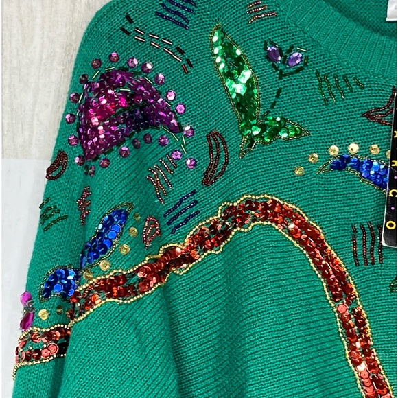 NEW Diana Marco Women's Plus Size Sequin Beaded Sweater Green Purple Size 24 - Picture 5 of 14
